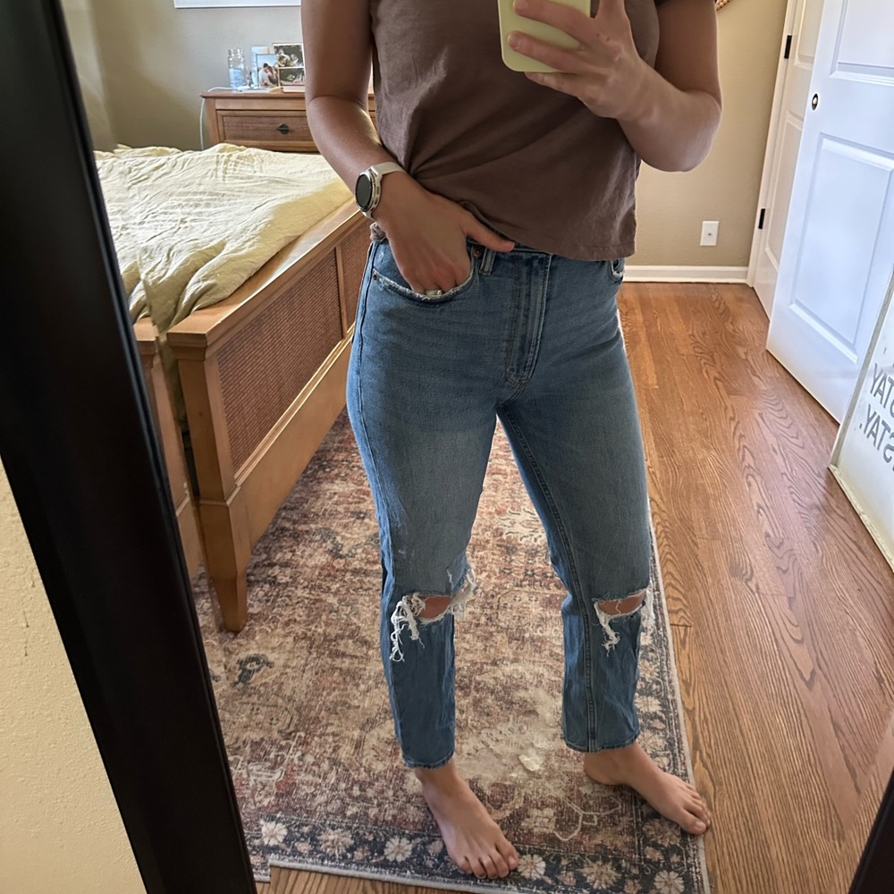 Abercrombie & Fitch Light Blue Ripped Ankle Jeans